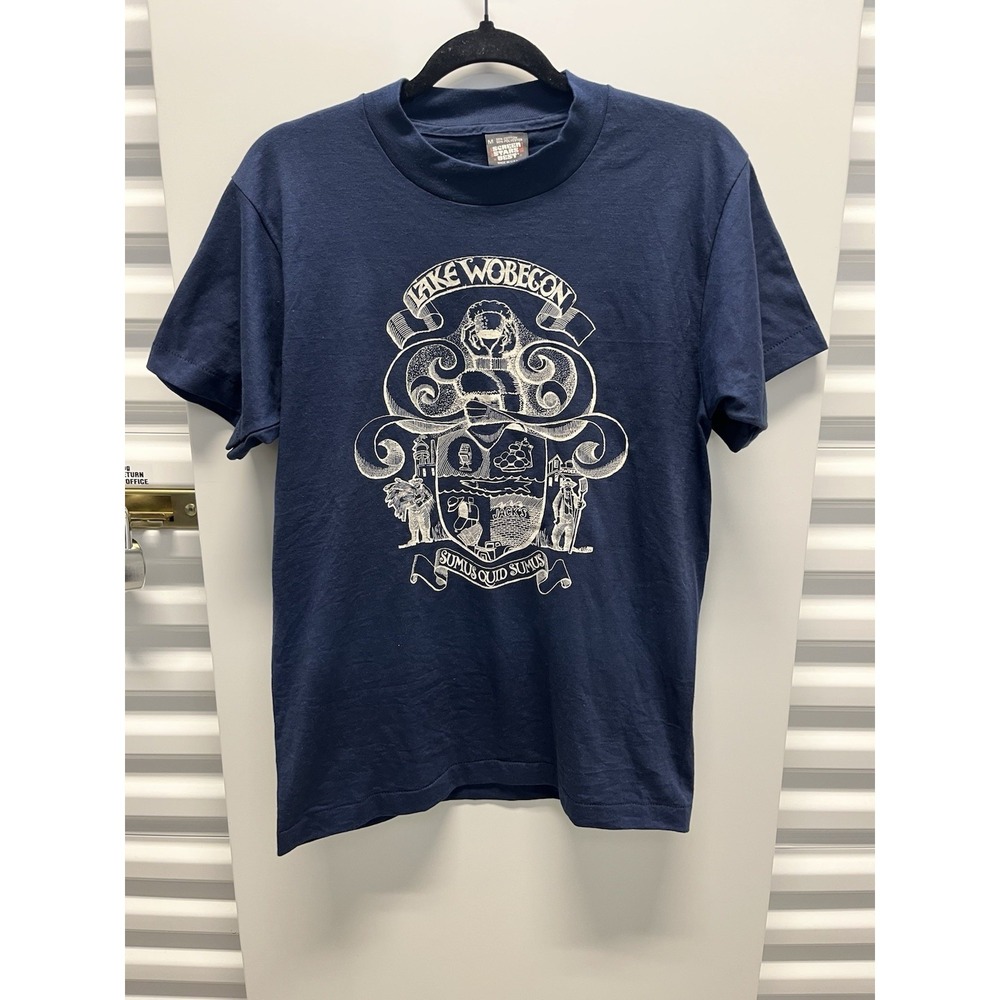 Vintage Screen Stars Lake Wobegon T Shirt Mens M Navy Blue Excellent Crest 50/50